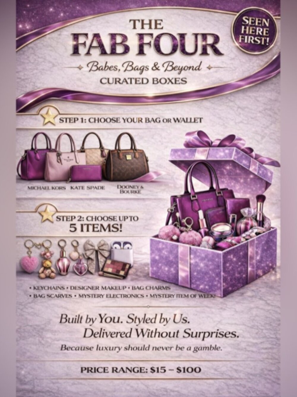 💜👽💜🐶💜💃💜🚌💜 FAB FOUR BABES, BAGS, BEYOND CURATED BOXES 💜👽💜🐶💜💃💜🚌💜